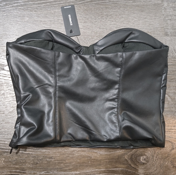 NWT Express Faux Leather Strapless Bustier Top - Black - Picture 5 of 5